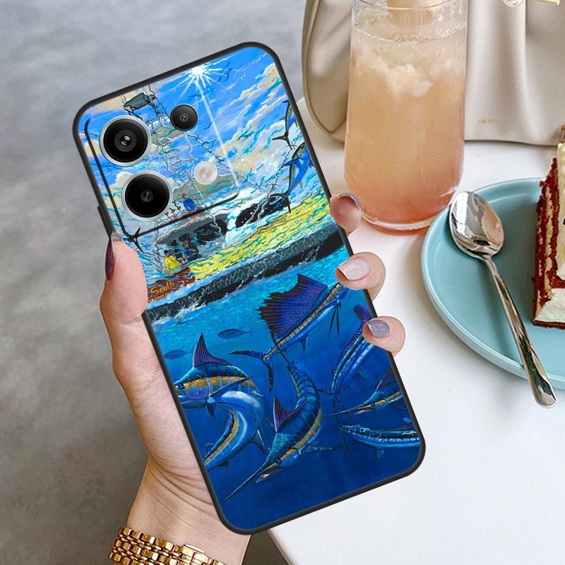 Blue Marlin Painting Case For Xiaomi Redmi Note 13 Pro 12 11 10 9 Note 12S 10S 11S 9S Redmi 12 10C 12C 13C Cover
