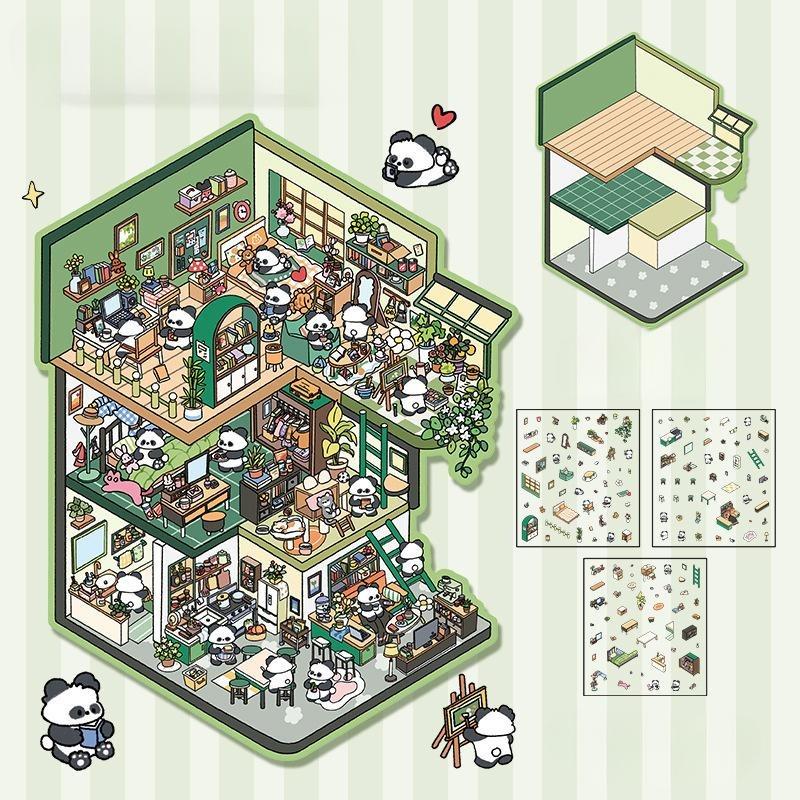 Cartoon Miniature Scene 3D Stickers Retro DIY  PET Landscape Stickers Decompression Korean Stationery Scrapbooking Posters