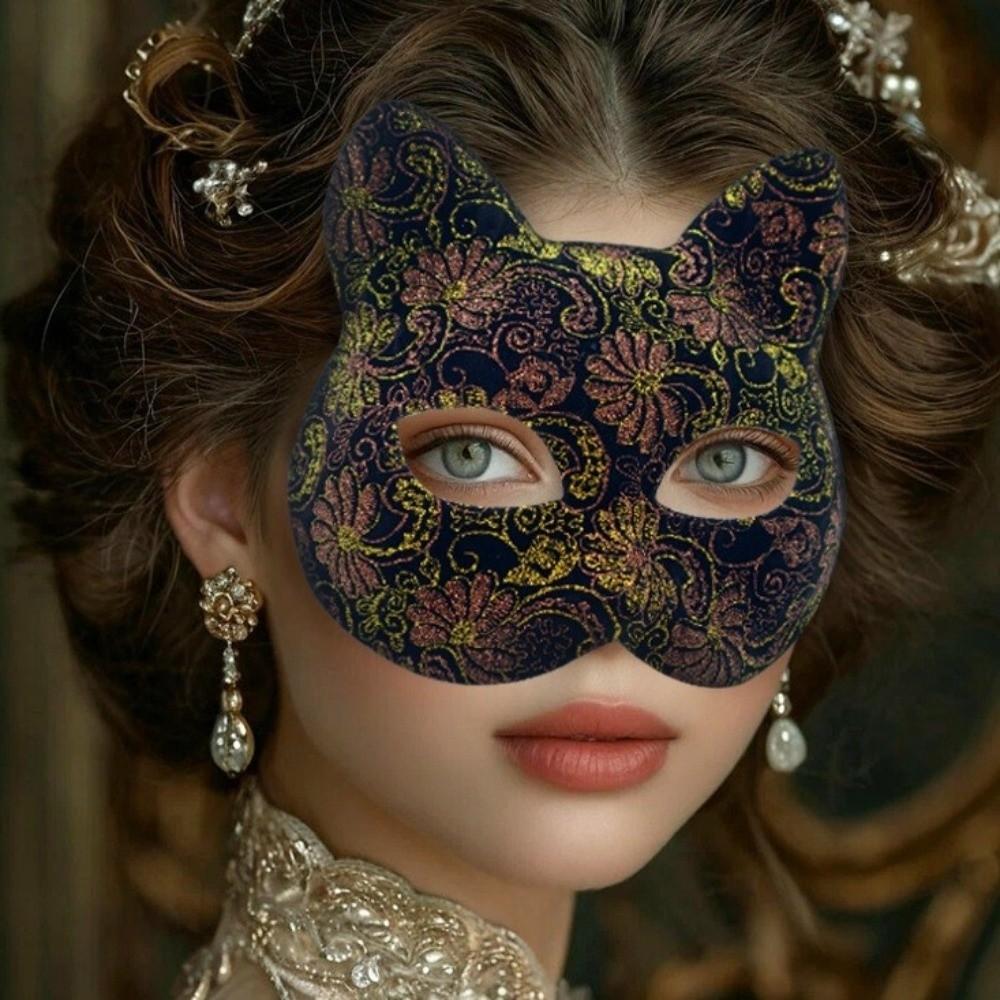 Flower Halloween Masquerade Mask Plastic Half Face Mask Retro Cat Face Masks  Women