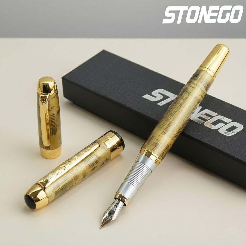 Luxury Retro Stonego Fine Nib Gold Arrowhead Ring Trim Smooth Writing Ink Refill Converter Pen