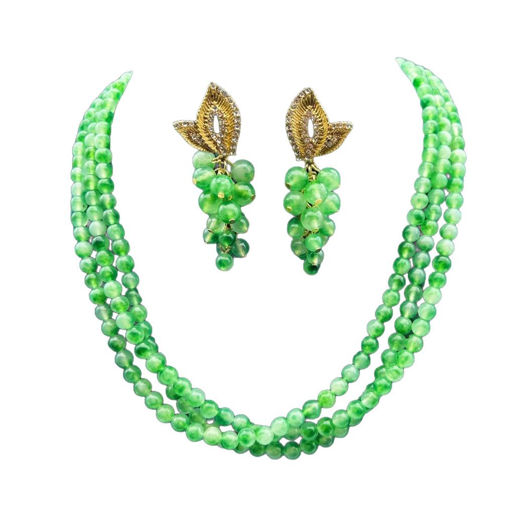 Vintage Grandma's Multi Layer Beaded Retro Style Versatile Unique Fresh Set Necklace With Grape Earrings