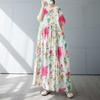 Women's Simple and Fashionable Long Skirt, Short Sleeved Round Neck Printed Dress
