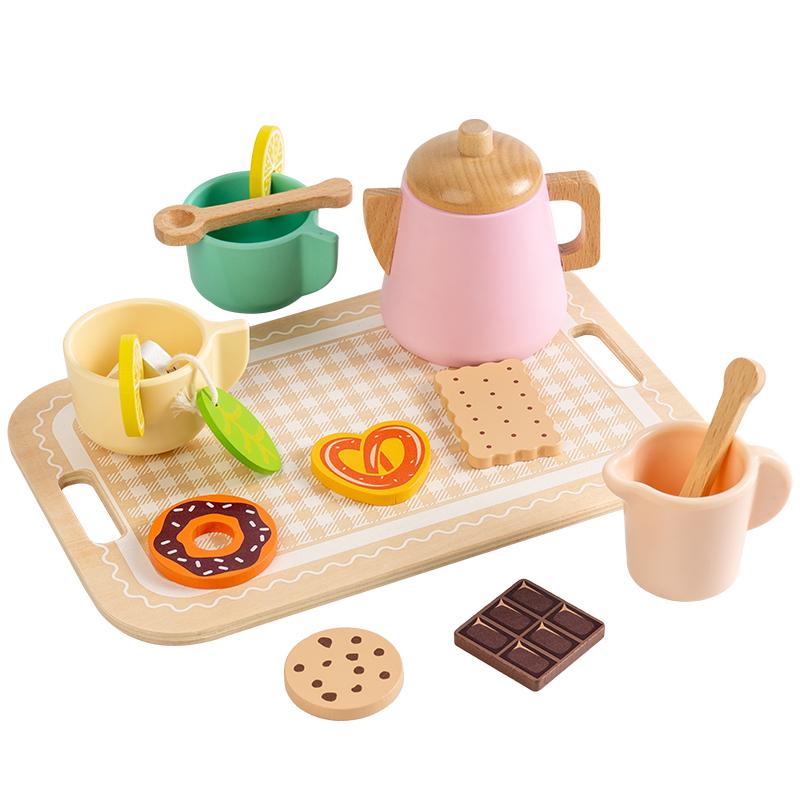 Tea Sets for Toddlers Wooden Play House Pretend Food Toy Sets for Kids Kitchen Accessories, Party Role Playing Toys Girls Gift