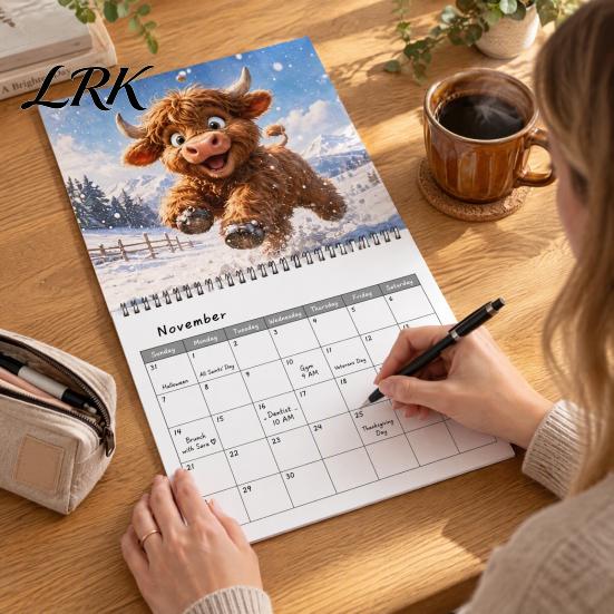 Retro Style Wall Decor 2027 Highland Cow Calendar, Rustic Farmhouse Scottish Decorative Home Office Organizer 12 Monthly Planner, Cute Animal Hanging