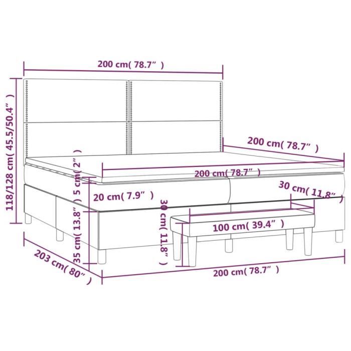 3137106 vidaXL Lit à sommier tapissier avec matelas Crème 200x200 cm Tissu