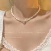 Color dopamine pearl love necklace female niche design temperament versatile bow collarbone chain beaded neck chain