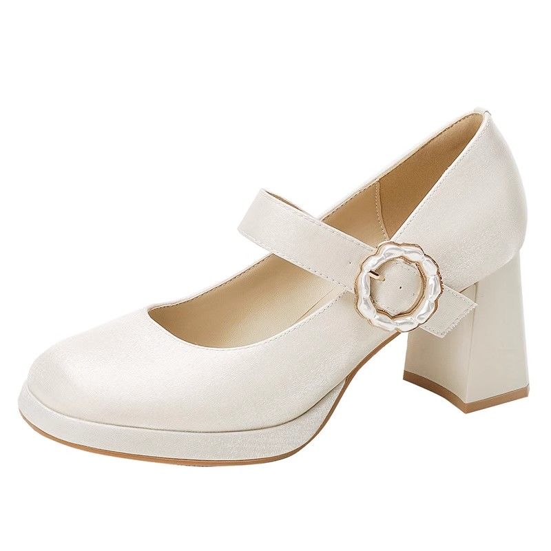 Schuhe Weibliche 2024 Hohe Qualität Flach frauen Pumps Herbst Runde Kappe Schnalle Solide Kleid Party Chunky Heels Schuhe Zapatos Mujer