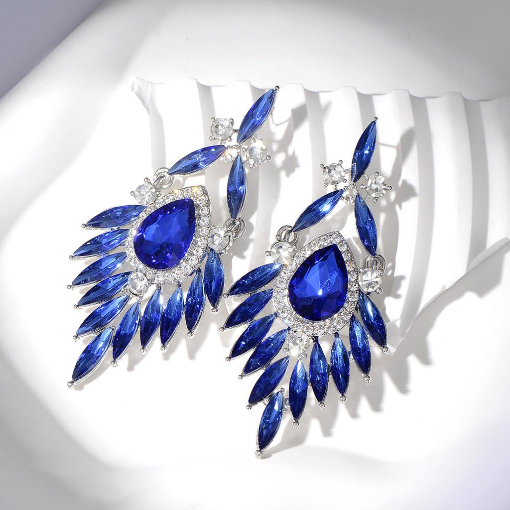 Water Crystal Drop Earrings With Flower Design For Elegant Weddings