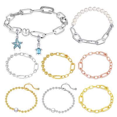 New S925 Sterling Silver Chain Bracelet Fit Pearl Me Bracelet Rose Gold ME Charm Original Women Fashion Jewelry Love Gift