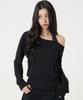 UNKNOWN PLANET [Set] Layered Striped Halter Top Long Sleeve T-Shirt Black