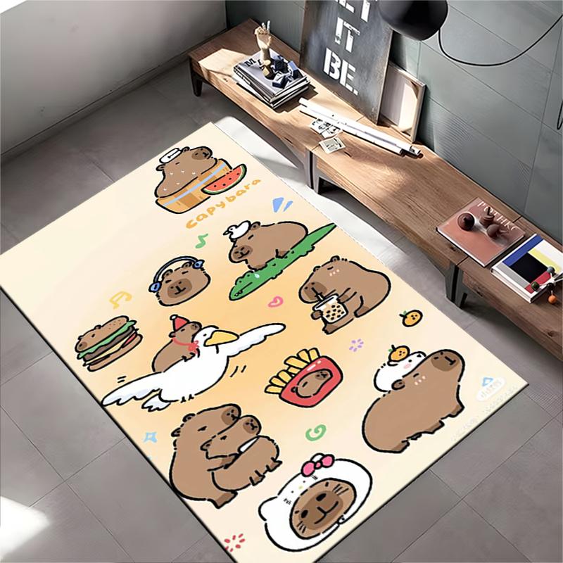 Cute Capybara Cartoon Pattern Carpet for Kids Room or Living Space Suitable for Use As an Anti-slip for Living Room Bedroom Sofas