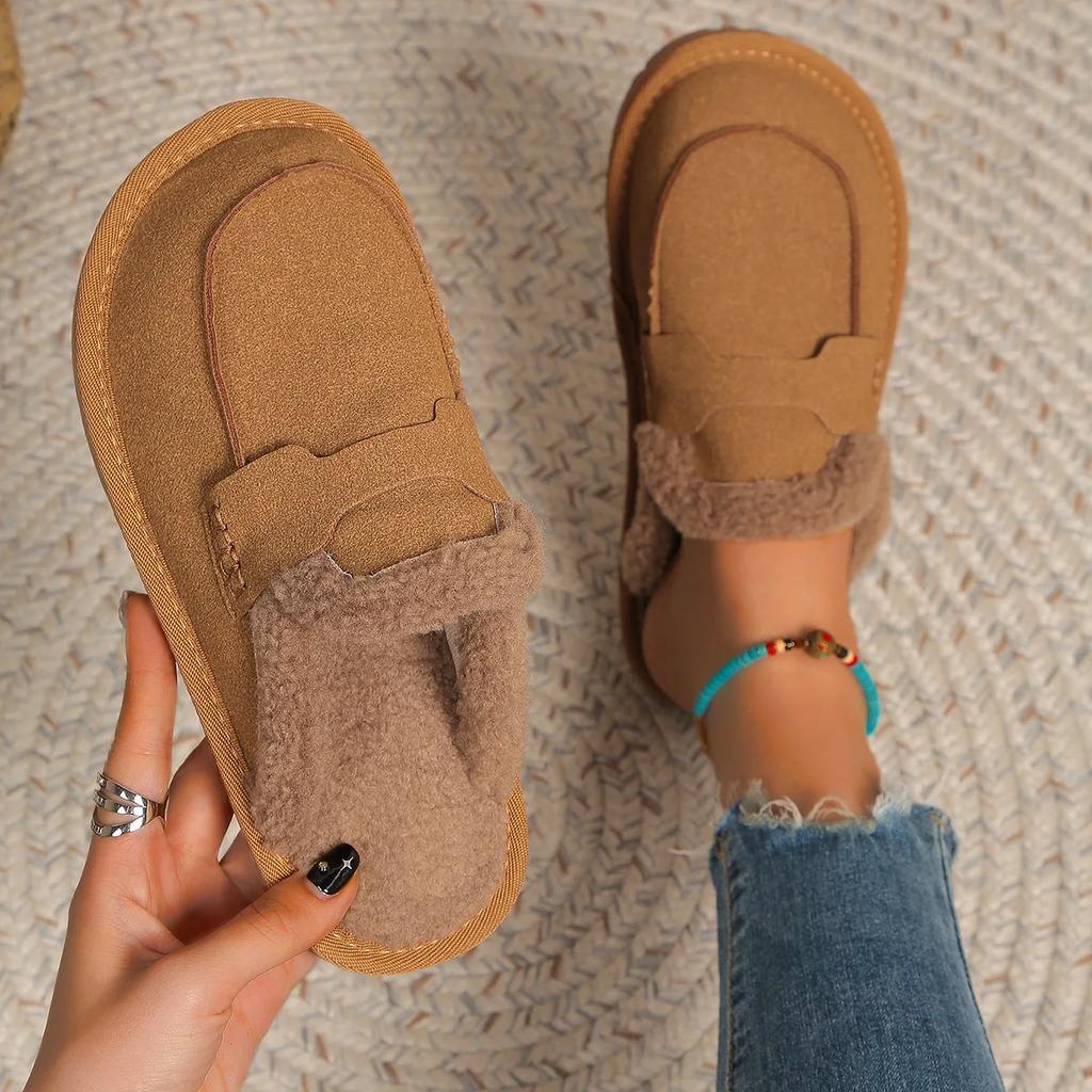 Fashion Warm Mules Slippers Women 2024 New Plush Thickened Comfortable Indoor Outdoor Solid Cotton Shoes Fashion Casual Shoes 2024