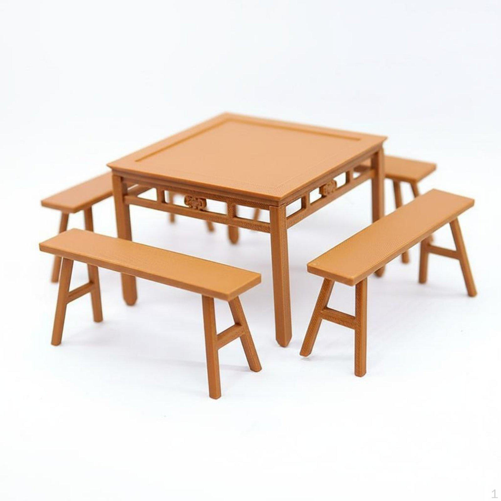 Miniature Long Bench Model Realistic Design Table and Set Highly Detailed Dollhouse 1-18 Scale