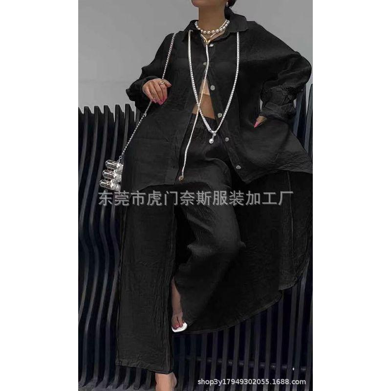 Casual Foreign Trade Irregular Hem Long sleeve Top Pants set Women Irtop Regular Pants Set