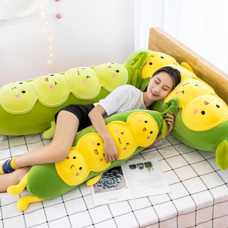 Large Pillow Cute Vegetables Pods Pea Shape Stuffed Plush Toys New Creative Plant Doll Pillow Cushion Toy for Baby Children Gift