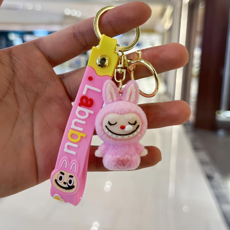 Cartoon Flocking Sitting Doll Keychain Phone Ornaments Bag Charms Pendant Gifts