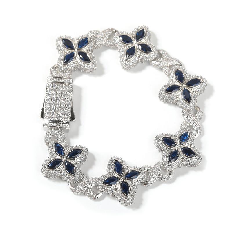 Hip-hop Rap Chain, Unlimited Four-leaf Clover Bracelet, Fashionable Cool Ruffian Handsome Premium 5A Zircon Color Necklace.