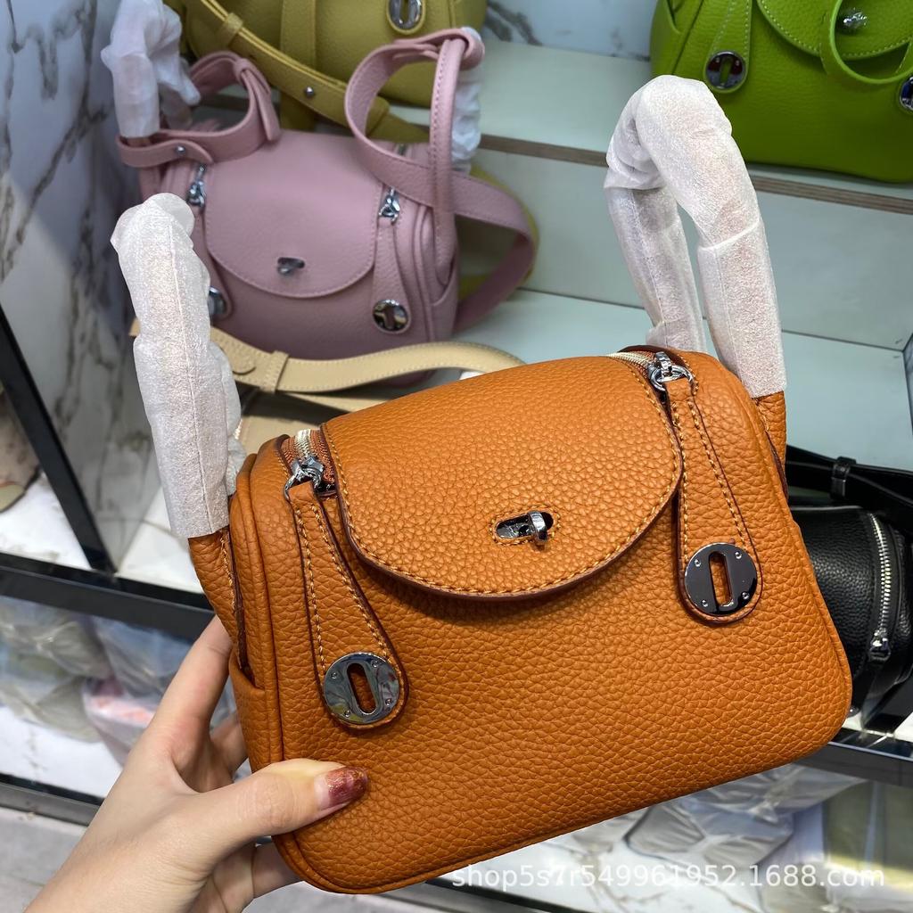 Bag Retro Soft Cowhide Lychee Pattern Portable Shoulder Crossbody Macaron