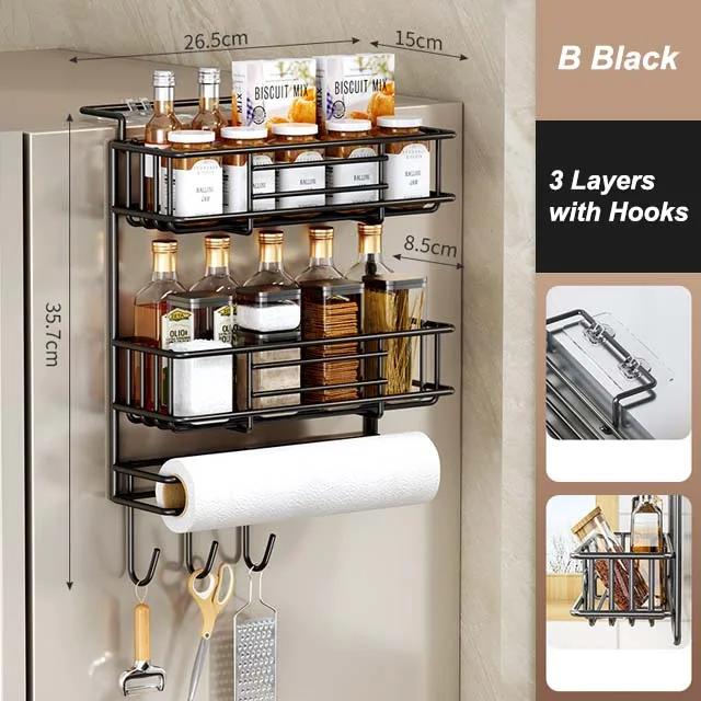 Kitchen Refrigerator Side Shelf Mmulti-functional Plastic Wrap Spice Bottles Storage Rack Kitchen Paper Tube Hanging Shelf
