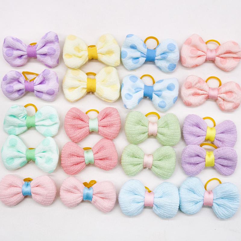 5/10Pcs Bow Tie Rubber Band Candy Color Dog Hair Band Long-Hair Puppy Bowknots Hair Accessories Pet Grooming Cute Pet Supplies