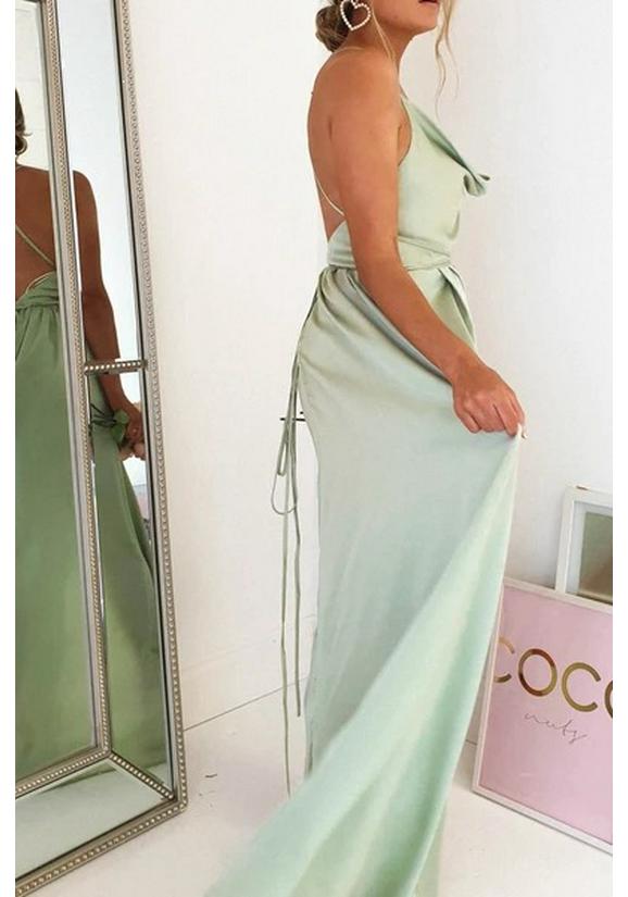 European and American Spaghetti Strap Evening Gown with Sexy Slit - New 2026 Women's Polyester Fashion