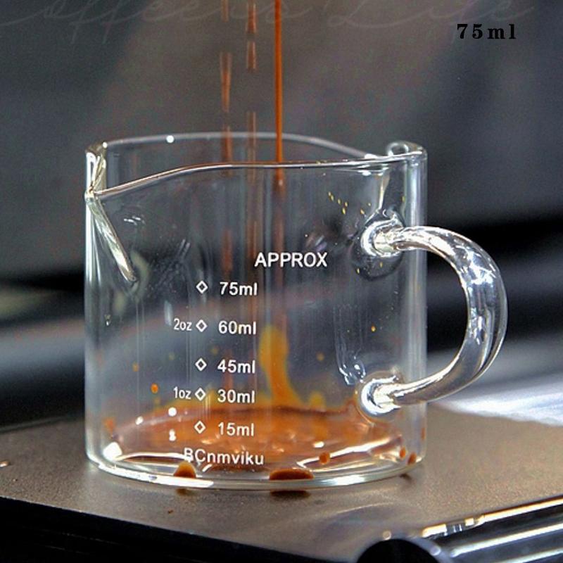 [Hot Sales] 75ml Glass Espresso Measuring Cup Double/Single Mouth Glass Milk Jug with Handle Glass Scale Measuring Mugs