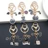 Dripping Oil Cartoon Black Cat Keychain Pendant: Cute Zinc Alloy Backpack Ornament In 6 Styles