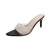 Summer Women's High Heels Sexy Pointed High Heeled Slippers Luxury Leather High Heels Slippers for Women Open-toed Mules Slides