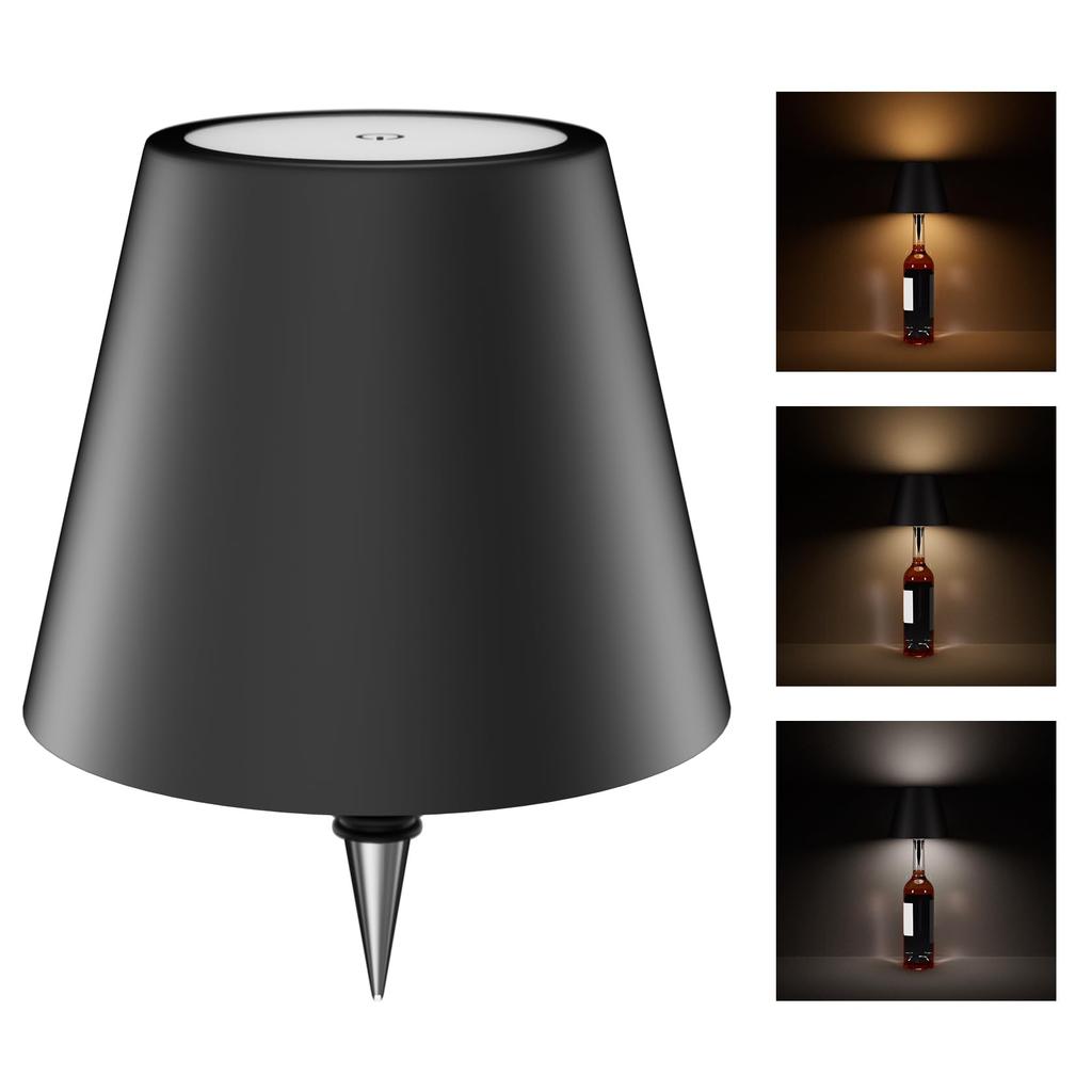 LUTW Cordless LED Wine Bottle Lamp with 3 Color Temperature Settings and Stepless Dimming, Rechargeable 2400mAh Battery, Touch Control, Table Lamp