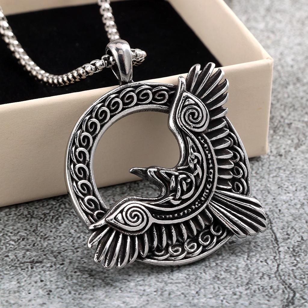 Viking Raven Celtic Knot Single Sided Stainless Steel Unisex Pendant Necklace