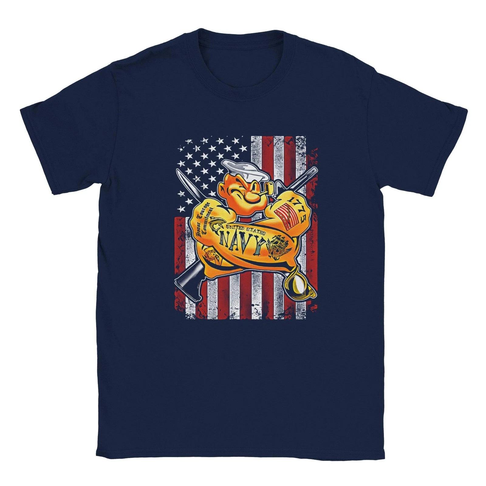 Popeye Navy T-Shirt - Soft Cotton Graphic Tee, Vintage Cartoon Lover Gift, Uniqu XL