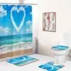 Seaside Scenic Beach Bath Curtain Sea Ocean Print Shower Curtains Bath Mat Set Polyester Waterproof Toilet Rugs Anti-Slip Carpet