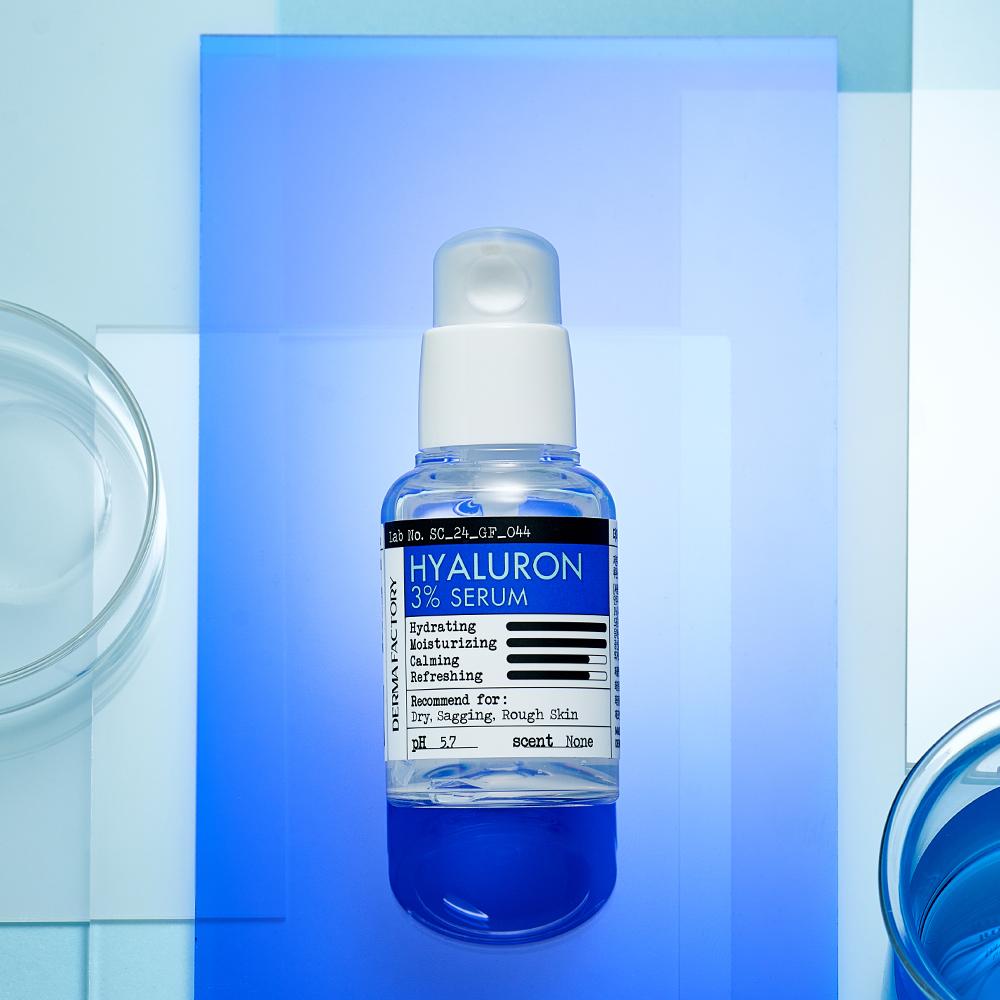 DERMA FACTORY Hyaluron 3% Serum – Niedermolekulare Hyaluronsäure, Tiefenwirksame Hydratation & Beruhigende Feuchtigkeitspflege, Koreanisch