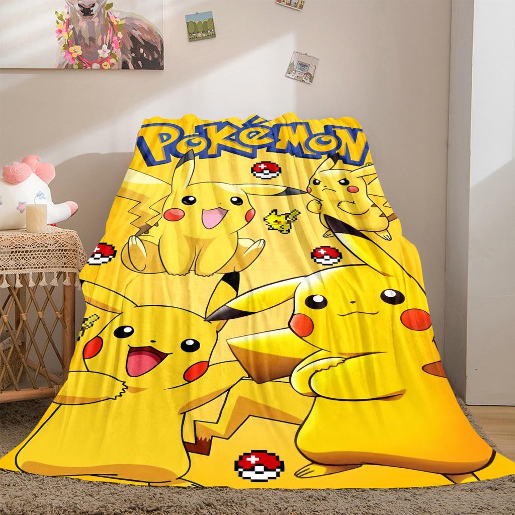 Pikachu Luxury Flannel Lightweight Blanket Home Decor Sofa Bed Travel Cover Family Gift For All-Season LXR118