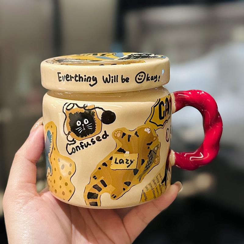 

Maillard Ceramic Puppy Mug with Lid Home Breakfast Milk Cup Retro Office Coffee Cup As A Souvenir 400ml