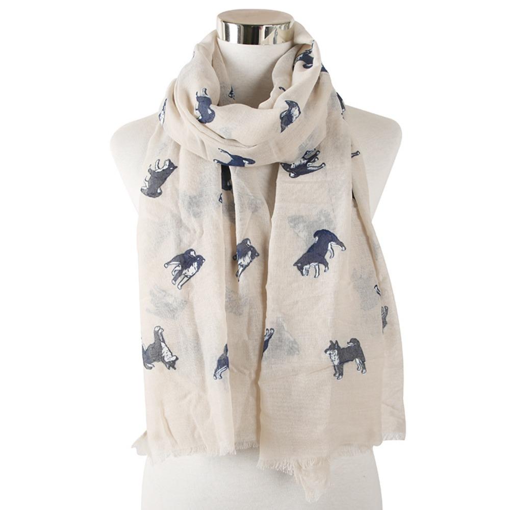 with Frayed Hem Animal Scarf Polyester Puppy Shawl Wrap New Design Dog Print Scarf