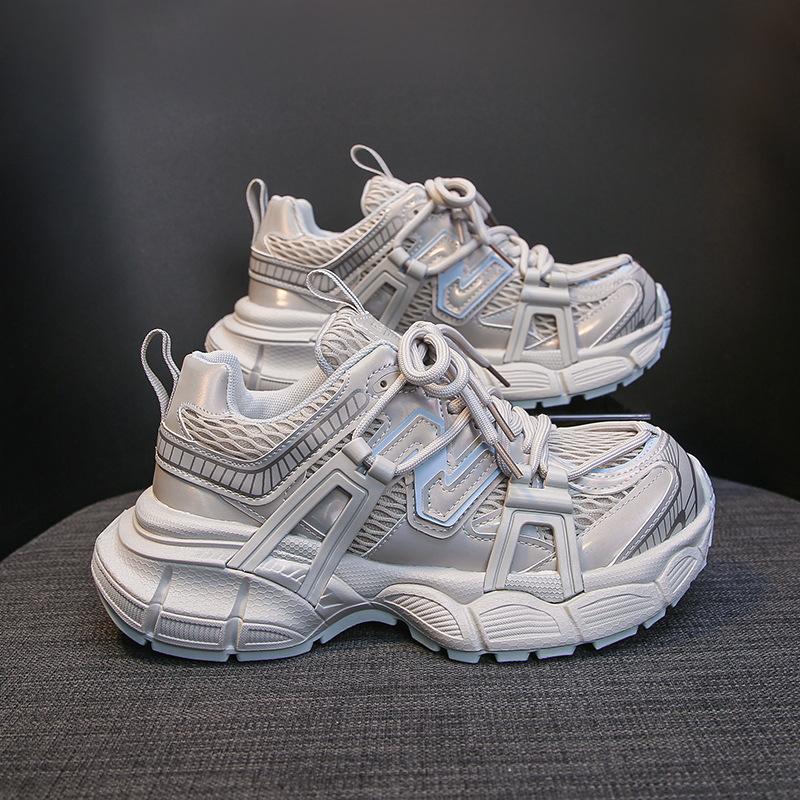Leather platform dad shoes women's 2025 summer new versatile mesh breathable lightweight casual sports shoes running shoes