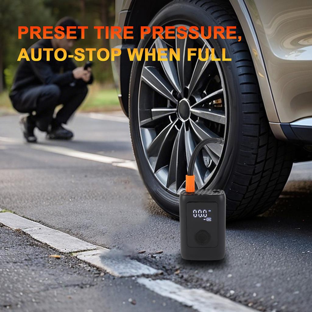 Portable Air Compressor, 4000mAh Rechargeable Tire Inflator with Auto Shut Off and LED Flashlight, 153 PSI Cordless