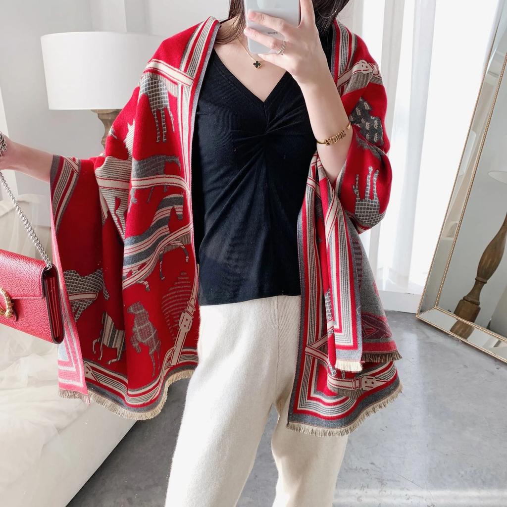 New Luxury Winter Cashmere Scarf Women Design Warm Pashmina Blanket Horse Scarves Female Shawl Wraps Thick Foulard Bufanda