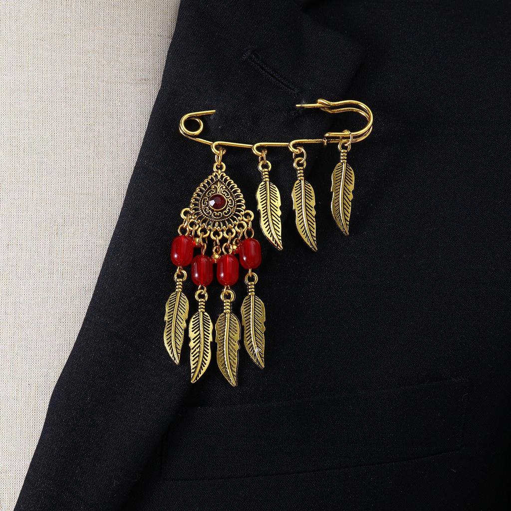 Bohemian Rhinestone Flower Tassel Brooch for Women - Exotic Style Suit Coat Pin