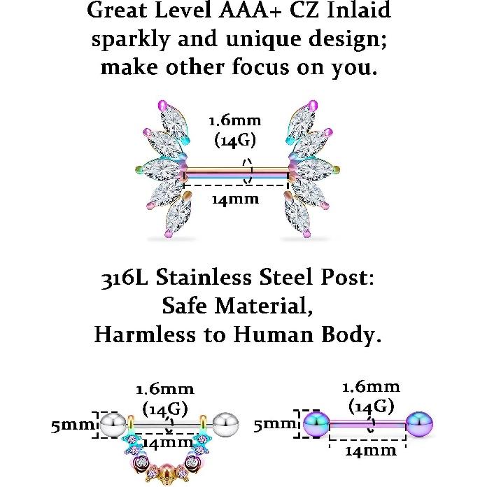 Женские ювелирные изделия для пирсинга сосков 14G Кольцо для сосков Медицинская сталь — фото 4