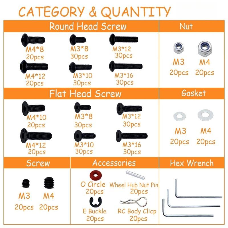 520PCS Universal Remote Control Screw Kit, Screw Combination Kit Hardware Fasteners for Remote Control Crawlers and Trucks