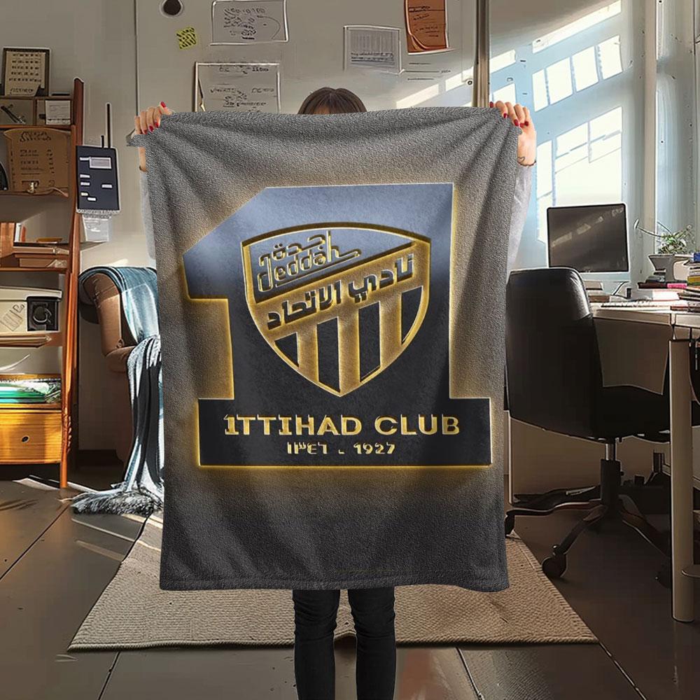 1PC Al-Ittihad Club Patterned Flannel Blanket Suitable For All Seasons for Home Decor Warmth and Comfort Gifts Holiday Present