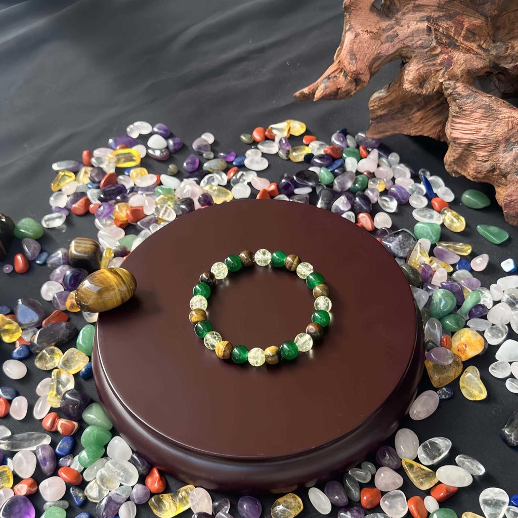 Natural Tiger Eye Green Agate Beaded Bracelet, Handmade Gemstone Jewelry for Men and Women