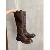 ! Shoes Retro Washed Horse Leather Versatile and Thin Zipper Thick Heel Platform Knight Boots