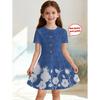 Dress for Girls Fashion Cowboy Print Fake Two-Piece Set Short Sleeve Summer Dresses Casual Round Neck A-Line Dress Girl Clothes