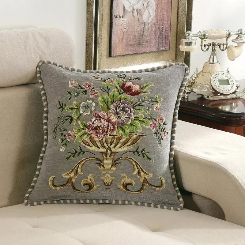 

Chenille Jacquard Retro Pillowcase European Style Throw Cushion Cover 48x48cm for Bed Sofa Couch Living Room Bedroom Decorative 1PC-48x48cm сірий