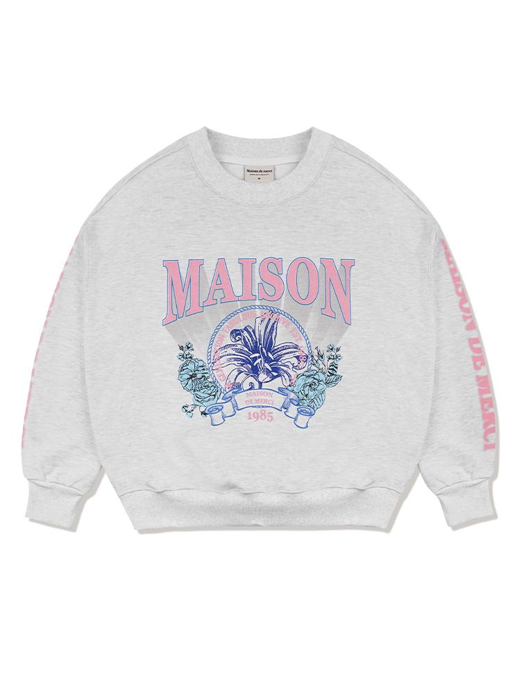 LA MAISON STUDIO Women'S Crop Flare Tropical University Heavy Terry Sweatshirt Ash Grey (Fcd3Ts713W)