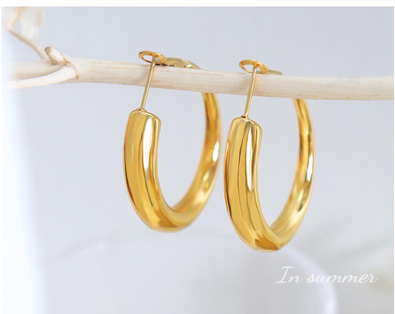 New Large Hoop Titanium Steel Earrings, Niche French Design, Colorfast Stud Accessories for Women