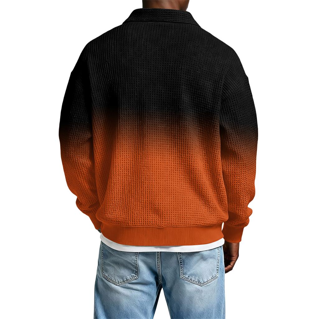 Men Casual Button Down Shirt Golf Pullover V Neck Stand Collar Fashion Fall Sweatshirt
